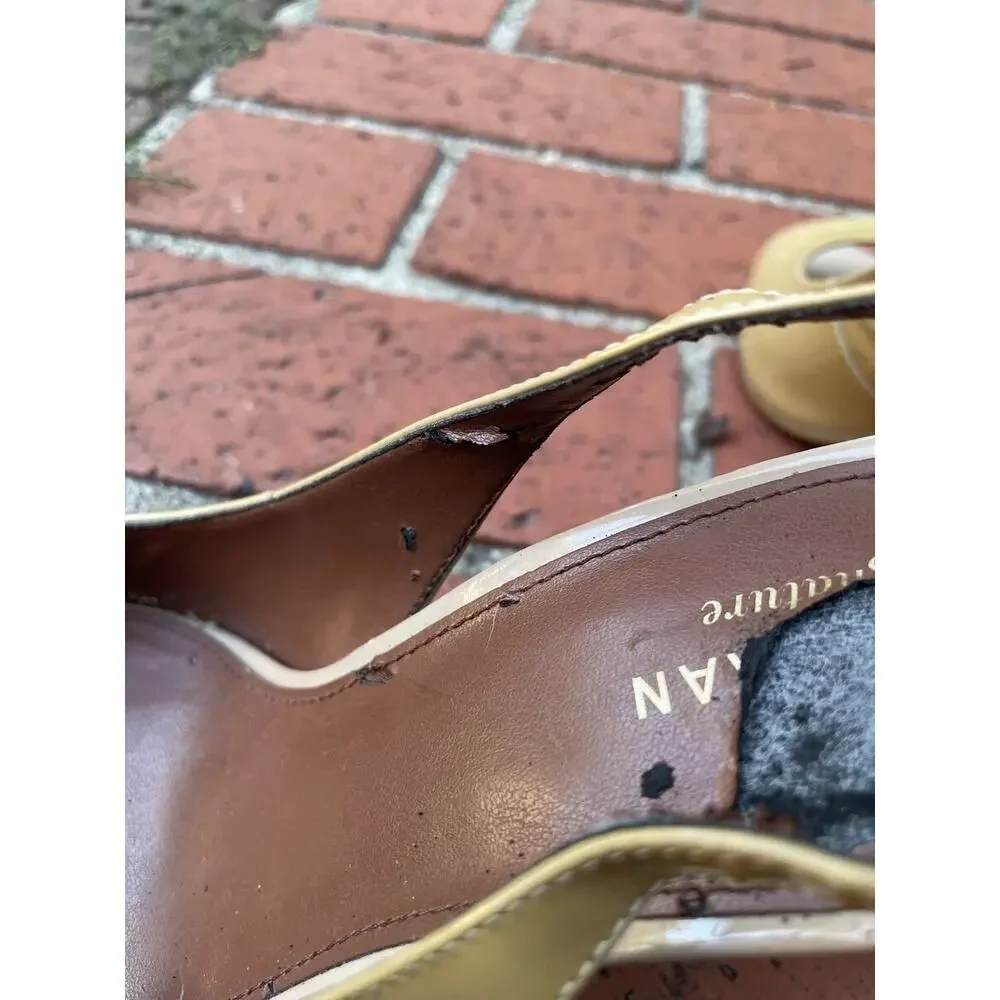 Cole Haan Signature Patent Leather Peep Toe Slingback Heels Tan Women's Size 7B
